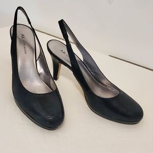 Anne Klein Black Textured Leather Sling back Pumps Size 9.5M